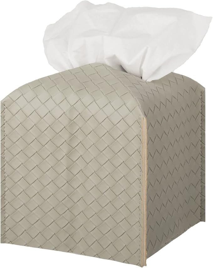 Tissue Box Cover PU Leather Tissue Holder Square Facial Tissue Case Facial Paper Organizer Dispenser for Bathroom, Vanity Countertop, Tabletop, Car, Evergreen | PU Leather，Easy to Fill, Easy Clean, Decorative Cube Tissue Box Holder for Office, Bathroom... by zoocatia