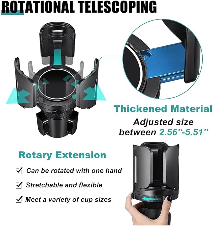Car Cup Holder Expander, All Purpose Cup Holder Adapter with Adjustable Base, Auto Cup Organizer Expander Holder Compatible with 3.04" to 5.25" Bottles, Mugs, Drinks, Foods (2 PCS) - Image 4