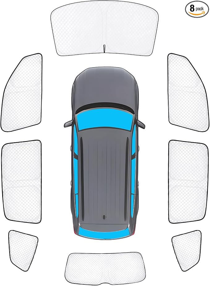 KMF 8pcs Sun Shades for Volkswagen VW Atlas (NOT Cross Sport) 2018-2025 2026 Accessories, Thicken Full Car Window Covers Sunshade for Windshield Side Rear, UV Block and Privacy for Camping Outdoor by KMF