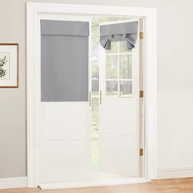 RYB HOME Blackout Door Window Curtains for Kitchen Back/Front Frchen Door | Blackout Thermal Insulated, Classroom French Door Front Door Bathroom Garage, Mini Blinds no Drill, W30 x L40,Grey,1 Pc by RYBHOME