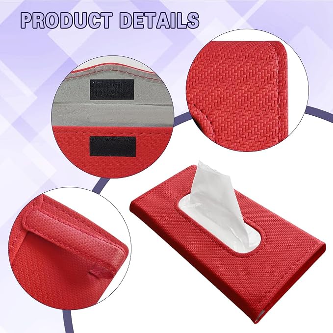 Car Visor Tissue Holder, Tissue Box Holder for Car, Leather Auto Sun Visor Napkin Case Mask Dispenser, Automotive Accessories Rectangular Hanging Auto Napkin Box Fit for Most Vehicles (Red) - Image 4