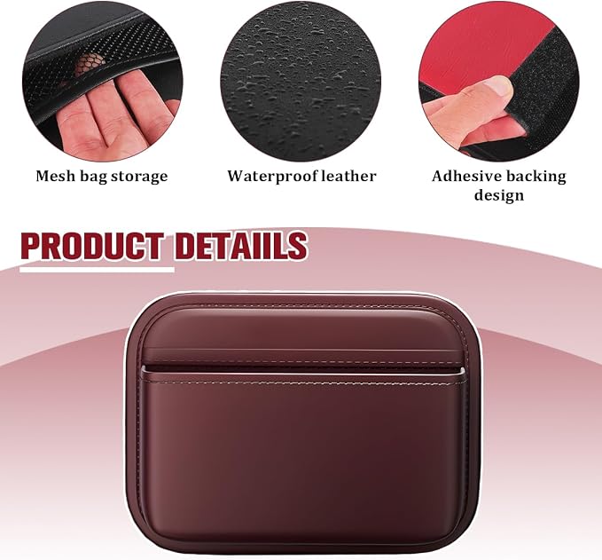 Car Seat Side Pocket Organizer, Self-Adhesive Leather Vehicle Seat Console Storage Pouch Box for Phones, Keys, Pens, Auto Interior Door Organizer Pocket Bag, Universal for Vehicles (Wine Red) - Image 6