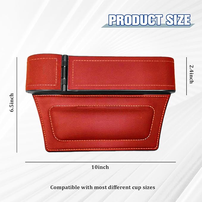 Car Seat Gap Filler Organizer with Cup Holder Expander, Leather Console Seam Filler Storage Box, Auto Front Seat Gap Organizer for Phones Keys Glasses, Universal Fit (Wine Red Driver) - Image 2