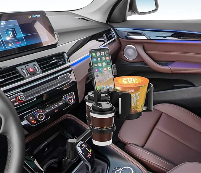 4-in-1 Car Expander with Dual Cup Holder, Phone Holder, 360 Adjustable Base, All Purpose Organizer for Snack Bottles, Drinks - Image 2