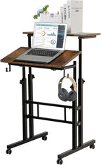 SIDUCAL Mobile Standing Desk, Portable Stand Up Desk, Small Adjustable Converter with Wheels Home Office Workstation, Rolling Laptop Cart for Sitting, Rustic Brown by SIDUCAL