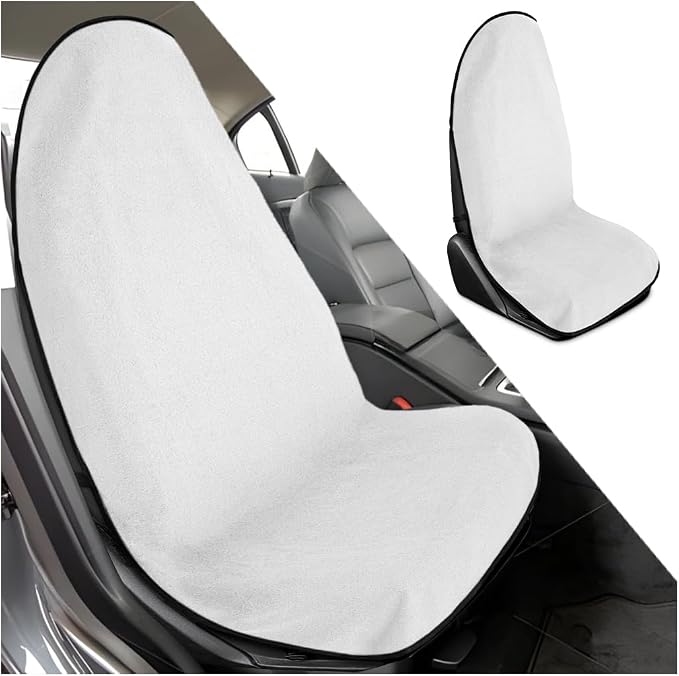 Mandark Waterproof Towel Car Seat Cover, Sweatproof Non Slip Bucket Carseat, Machine Washable Vehicle Bucket Frontseat Protector Accessories, Universal for SUV, Sedan, Truck(White) by Unknown