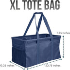 Extra Large Utility Tote Bag - Oversized Collapsible Reusable Wire Frame Rectangular Canvas Basket With Two Exterior Pockets For Beach, Pool, Laundry, Car Trunk, Storage - Navy Blue - Image 4