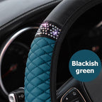 Osilly 15 Inch Rhinestone Leather Steering Wheel Cover, Black/Green | breathable non-slip surface, flexible ringless design, hand-stretch setup, fits matching rim sizes, automotive accessories - Image 4