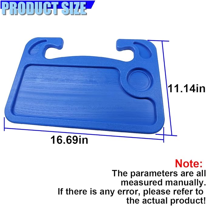 Car Steering Wheel Desk, 2 in 1 Multipurpose Auto Steering Wheel Tray with Drink Holder and Pen Slot, Portable Vehicle Computer Office Table Travel Accessories for Laptop, Food (Blue) - Image 2