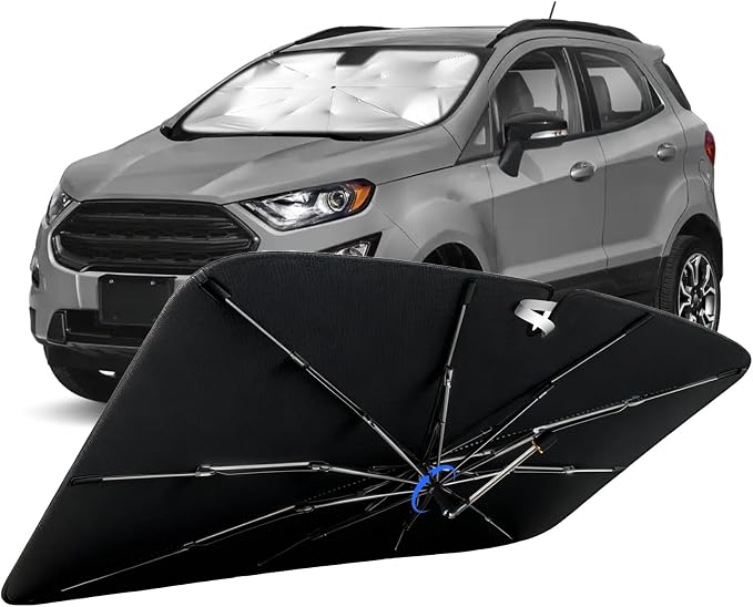Windshield Sun Shade for Ford EcoSport 2018-2022 with 360° Rotating Shaft | Custom Fit Umbrella Sunshade for UV Blocking, Interior Heat Protection, Easy Storage, UPF 50+ Cool Windshield Cover by Lonyaqui
