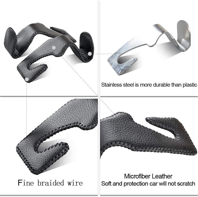2 Pack Car Headrest Hooks, Microfiber Leather & Alloy Purse Hook Holds 45lb | Durable Alloy Material 360° rotating hooks hold bags, groceries up to 45lb; soft leather protects seats; fits most vehicles - Image 5