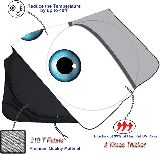 GVEN Windshield Sun Shades Car Sun Shade Protector Blocks UV Rays for Full-Size Sedan & SUV, Mid-Size SUV, Sports Cars, Wagon and Mid-Size Pickup Truck Car Accessories (Eyes-Grey, L) - Image 5