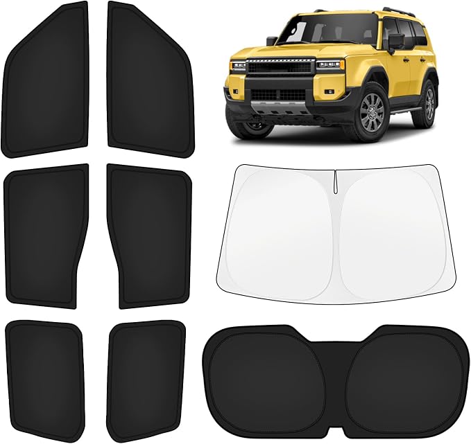KUST Car Window Shades for Toyota Land Cruiser Prado 250 2024-2025 2026 Windshield Sun Shade Side Window Cover UV Block Privacy Protection Accessories for Camping Blackout Rear Back Full Set 8PCS by KUST
