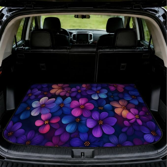 Car Trunk Mat for SUV, 29"x39" Cute Purple Floral Cargo Liner Protector | All Weather Universal Cargo Liners for Dogs, Car Accessory for SUVs/Sedan/Wagons, Durable Non-Slip Washable Rear Cargo Mat by Unknown
