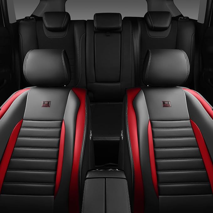 CAR PASS Nappa Leather Car Seat Covers Front Seats, Luxury Seat Protector for Cars, Waterproof Anti-Slip Seat Cushion Armrest Compatible Airbag Universal for Sedan SUV Pick-up Truck Auto, Black Red - Image 6