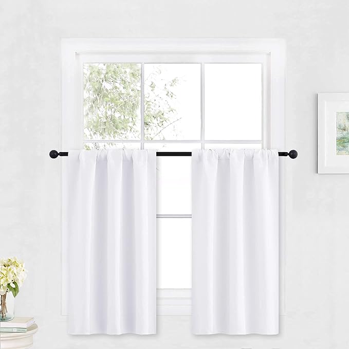 RYB HOME Kitchen Window Curtains Over Sink 36 inch Length for Cabinet | Summer Light Blocking Energy Efficient, Shelf Cupboard Blinds Shades Small Window Coverings, W29 x L36, Pure White, 2 Panels by RYBHOME