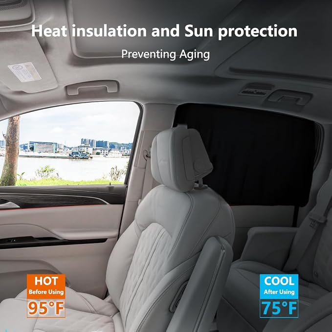 Car Side Window Sun Shades Magnetic Automotive Curtains Camping Rays Glare Sunshade Side Window Rear Seat Divider Privacy Protection Curtains Universal Fit for Most Vehicles (Fron&Rear-Side Curtains) - Image 5