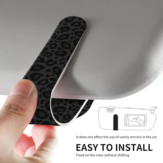 Leather Magnetic Sunglass Holder for Car Sun Visor, Cute Eyeglass Ticket Card Hanger Clip, Universal Auto Interior Accessories for SUV Pickup Truck Black Leopard - Image 5