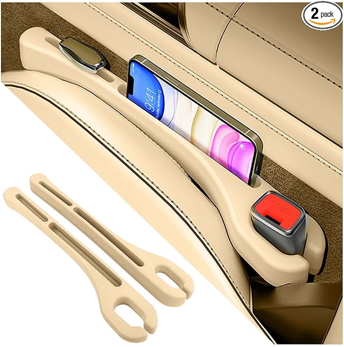 2PCS Car Seat Gap Filler Organizer with Phone Holder,[Upgrade Version] Car Seat Gap Organizer for Prevent Falling,Essential Car Accessories Car Side Seat Gap Filler (Beige) by SSNNUU