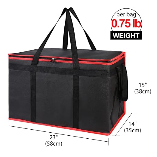 Bodaon 3-Pack Insulated Food Delivery Bag for Hot and Cold Meal, XXXL Cooler/Thermal Bags, Grocery Tote Insulation Bag for Catering, Large Pizza Warmer, Black with Red Edge - Image 2