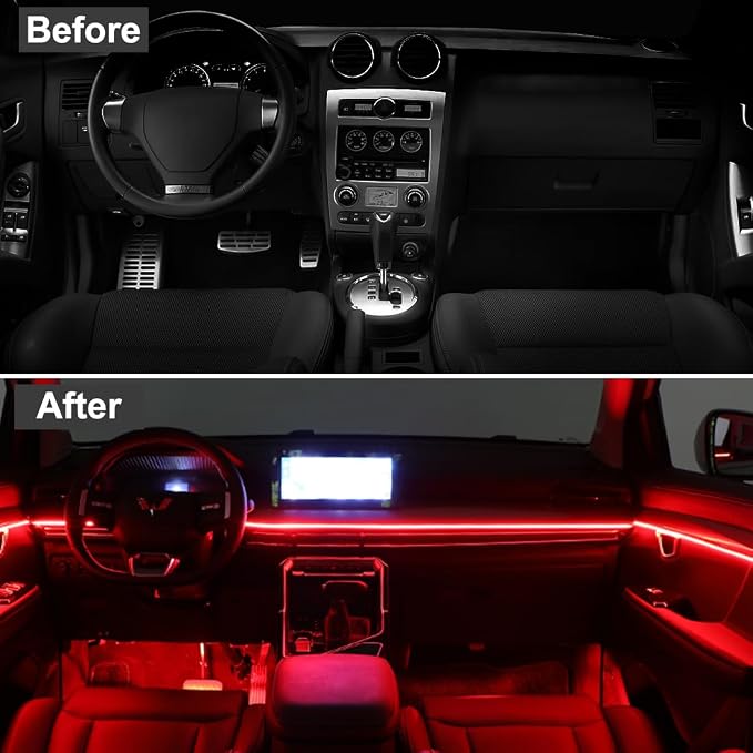 EL Wire Interior Car LED Lights, 16.5FT USB Ambient Lighting Strip, Red | Neon Glowing Strobing Electroluminescent Wire, 6mm Sewing Edge, Inside Car Lighting Accessories - Image 4