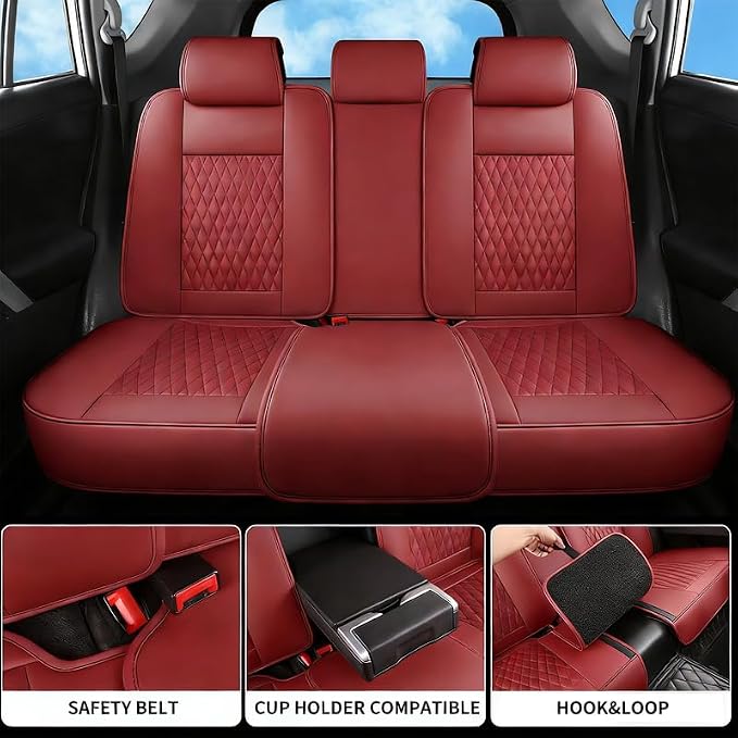 Car Seat Covers Full Set Custom Fit for Lexus GS350 2011-2020, Red | Lumbar Support, Premium Faux Leather, Breathable, Anti-Slip, Airbag Compatible, Waterproof, Car Seat Protectors, 2 Row-5Seat - Image 3