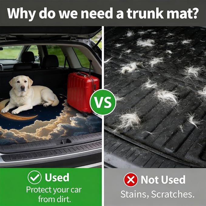 Car Trunk Mat for SUV, 31"x47" Cloud Moon Night Cargo Liner Protector | All Weather Universal Cargo Liners for Dogs, Car Accessory for SUVs/Sedan/Wagons, Durable Non-Slip Washable Rear Cargo Mat - Image 4