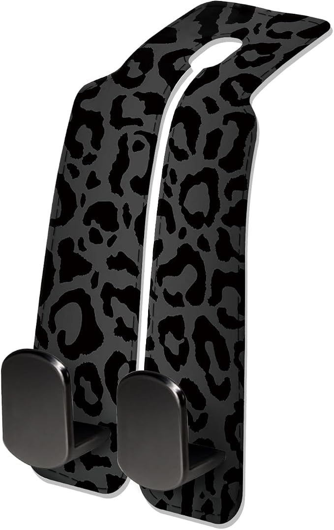 Car Seat Headrest Hook, Universal Leather Cute Hanger Holder Hook, Storage Organizer Interior Accessories for Purse Bags Handbag Luxury Black Leopard by NUGGHU