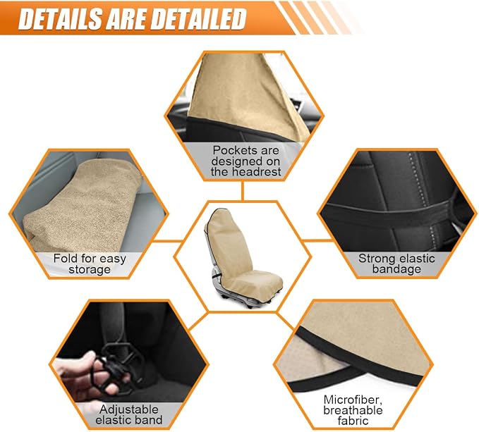 ZIMISI Waterproof Car Seat Cover Towel, Non-Slip Car Seat Protector for Gym Workouts, Running, Swimming, Beach & Hiking, Universal Sweat Towel Cloth for Cars, SUVs, Trucks (Beige) - Image 3