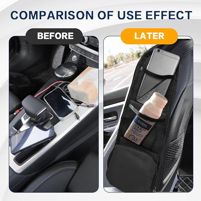 2PS Car Seat Side Organizer, Auto Seat Storage Hanging Bag, Multifunctional Vehicle Mesh Pocket Hold, Car Accessories Car Organizer Can Hold Phone, Wallet, Glasses for Most Cars - Image 5
