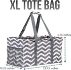 Extra Large Utility Tote Bag - Oversized Collapsible Reusable Wire Frame Rectangular Canvas Basket With Two Exterior Pockets For Beach, Pool, Laundry, Car Trunk, Storage - Chevron Gray - Image 3