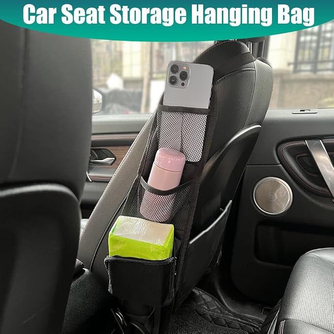 2PCS Car Seat Storage Hanging Bag, Car Seat Side Organizer, Multifunctional Cars Mesh Net Pocket, Multi-Pocket Seats Side Storage Interior Accessories Universal for Cars SUV (Black, 2PCS) - Image 6
