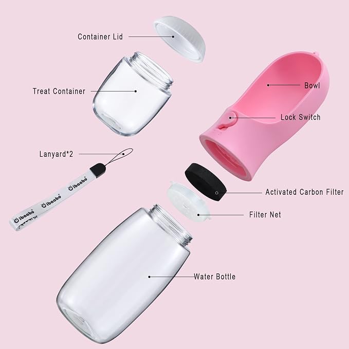 Cibaabo Dog Water Bottle Portable with Food Container & Filter for Travel | Feeding & Hydration | Travel Puppy Water Bowl | Portable Pet Dispenser | Girl Dog Accessories | for Hiking Camping Beach - Image 2