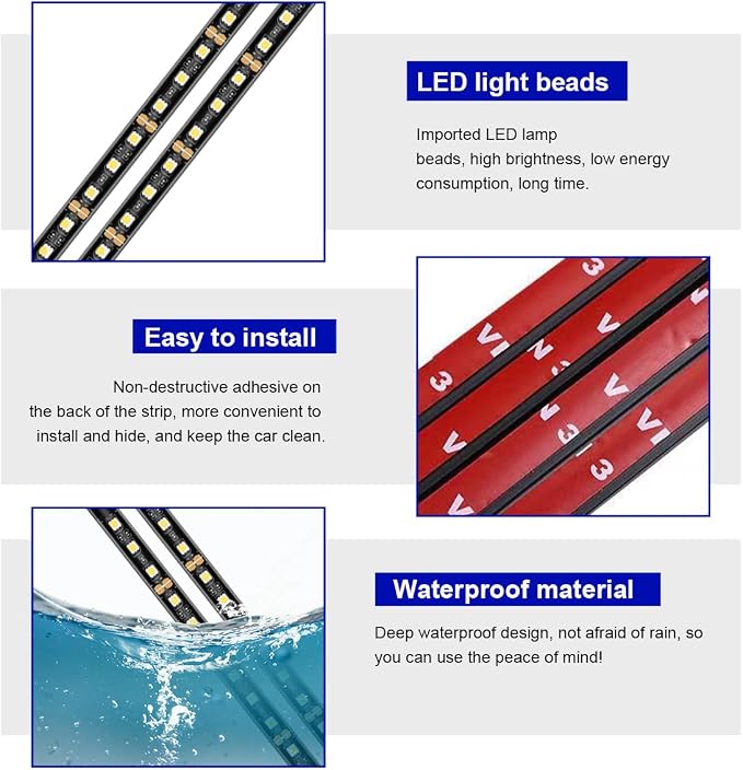 povtii Car LED Strip Light, 24 LED RGB Auto Under Dash Interior Atmosphere Lights, USB Vehicle Decorative Lamp Ambient Night Light Strip, Lighting Kit Car Accessories (White) - Image 3