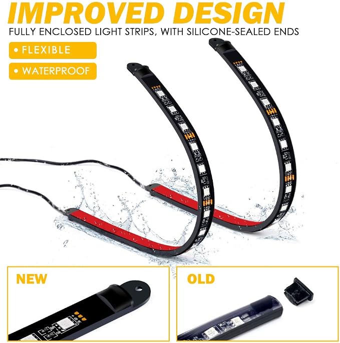 Xprite RGB LED Car Interior Bluetooth Light Strips w/Remote & Control Box, Silicone Sealed, Under Dash Footwell Lights Kit w/Cigarette Adapter for Vehicle Internal SUV Truck - 4 PCS - Image 3