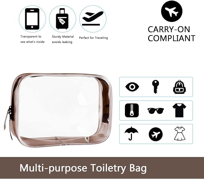 Buminee Clear Pouch Small, Makeup Bag, TSA Approved Toiletry Bag, Clear Travel Bags for Toiletries, Cosmetic Bag for Women and Men Small-1 Pack Coffee - Image 3