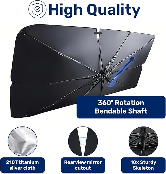 GENANY Silver Windshield Sun Shade Umbrella 57 x 31 Inch | The compact canopy uses a bendable handle and comes with a pouch for simple everyday storage - Image 3