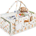 ABOOFAN Baby Diaper Caddy Organizer with Removable Dividers and Handle | Deer Print Felt Nursery Storage Bin, Holds Diapers, Wipes and Newborn Essentials, Portable for Changing Table, Car & Bedside by ABOOFAN