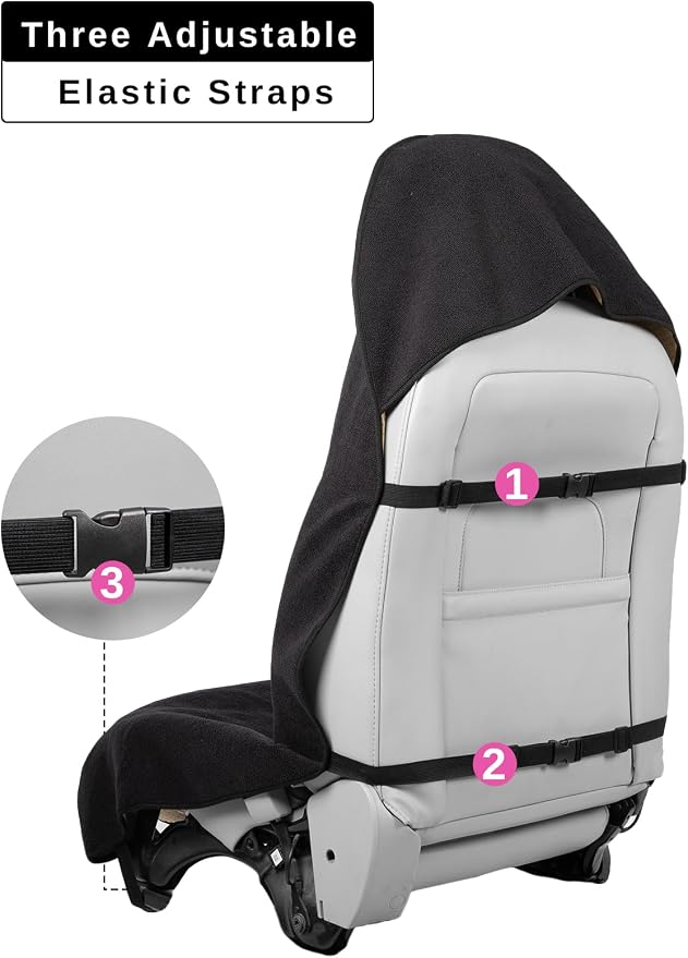 Prpeko 2PCS Terry Cloth seat Cover Universal Waterproof Car Sport Towel Seat Cushion Non-Slip Sweat-Absorbent Towel Cloth Suitable for Gym Workout, Universal Fit for Car SUV Van-Black - Image 6