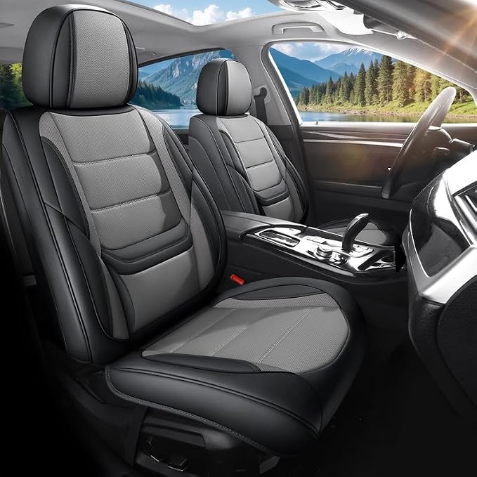 Car Seat Covers Full Set Fit For Toyota Land Cruiser 2000-2026, Black&Gray | Lumbar Support, Premium Faux Leather, Breathable, Anti-Slip, Airbag Compatible, Waterproof, Car Seat Protectors, 2 Row-5Seat by Unknown