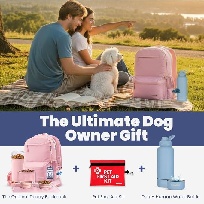 Rubyloo Dog Travel Backpack for Supplies - Dog Diaper Bag with Travel Bowls | 2 BPA-Free Bowls; Food Container & Treat Pouch; Placemat; Laptop Sleeve; Poop Bag Dispenser, Hiking, Camping & Road Trips, - Image 8