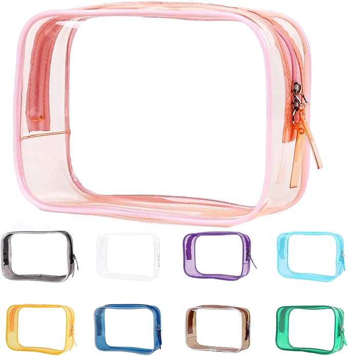 Buminee Clear Pouch Small, 6.6"x2.3"x4.7" Size TSA Approved Toiletry Bag, Travel Bags for Toiletries, Cosmetic Bag for Women and Men - 1 Pack Pink | 6.6"x2.3"x4.7" Size, Travel Bags for Toiletries, Cosmetic Bag for Women and Men by Buminee