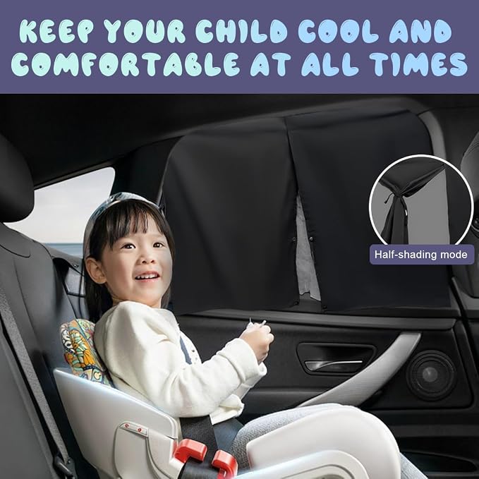 Ohleats 1 Pack Car Window Shade, Strong Magnetic Double Layer Side Window Curtain for Heat/UV Protection, Universal Vehicle Sunshades Window Cover for Baby & Kids (Black) - Image 4