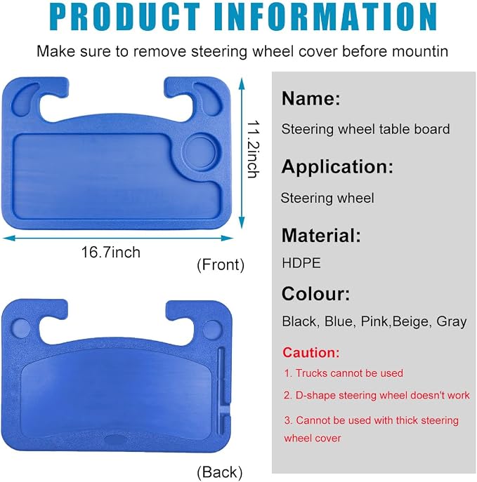 Car Steering Wheel Desk, Multifunctional Auto Seat Stand Trays for Eating and Working, Double Sided Design Steering Wheel Table Desk for Laptop, Food, Car Accessories (Blue) - Image 2