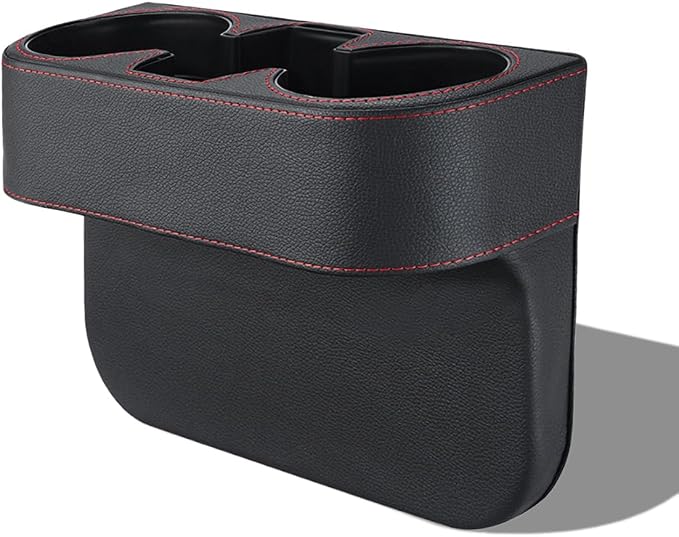 Car Cup Holder, PU Leather Auto Seat Gap Filler Organizer (Black) | Multifunctional Vehicle Cup Drink Holder, Front Console Storage Box for Coin Cellphone Sunglasses, Universal Car Accessories by Unknown