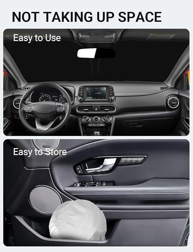 Proadsy Custom Fit 2018-2025 Hyundai Kona Windshield Sun Shade, Blocks Heat | 240T Heat Shield, Drops Temp 54°F, Blocks 99% UV, Prevents Dashboard Cracking, Summer Parking & Beach Trips, Easy Twist-Fold - Image 9