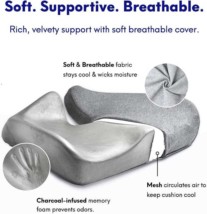C CUSHION LAB Patented Pressure Relief Seat Cushion for Long Sitting Hours on Office/Home Chair, Car, Wheelchair - Extra-Dense Memory Foam for Hip, Tailbone, Coccyx, Sciatica - Light Grey - Image 5