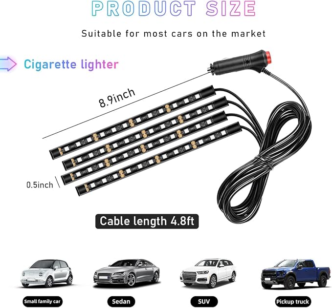 Ohleats Car LED Strip Light, 48 LED RGB Auto Interior Atmosphere Lights, Cigarette Lighter Under Dash Ambient Night Light, Interior Lamp Lighting Kit (Orange, Cigarette Lighter) - Image 2