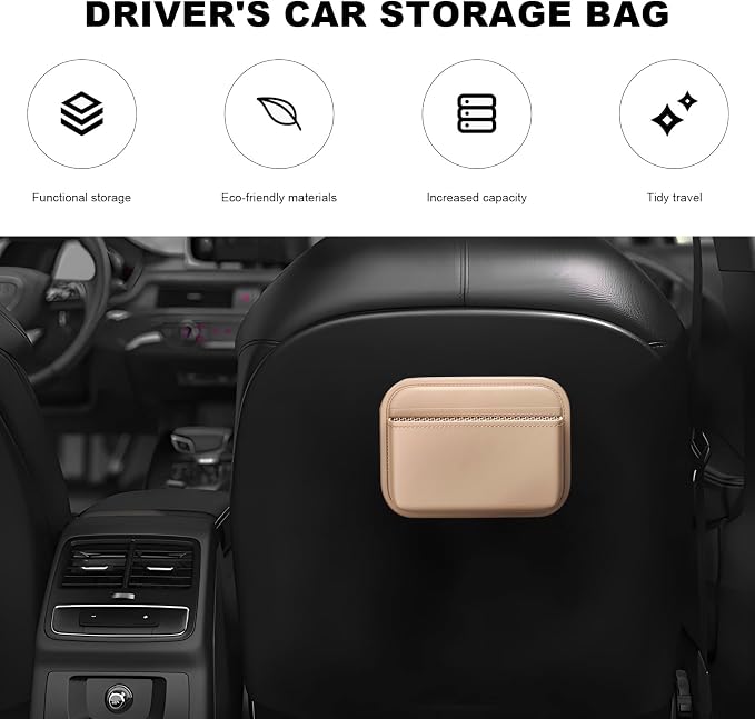 Car Seat Side Pocket Organizer, Mini Leather Auto Door Storage Bag Console Side Organizer, Multifunctional Seat Gap Pocket Storage Pouch for Phone Pen Key Sunglass (Beige) - Image 3