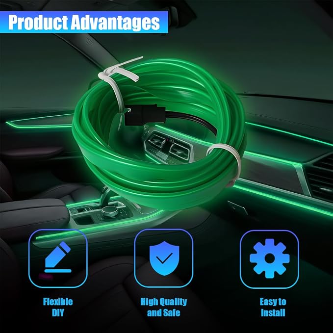 Car LED Strip Lights, 16.4FT 5V Waterproof Flexible Vehicle Ambient Lighting Kits with USB Port, Automotive Lamp Strips Decorations, Universal for SUV Automobile Truck (Green) - Image 3